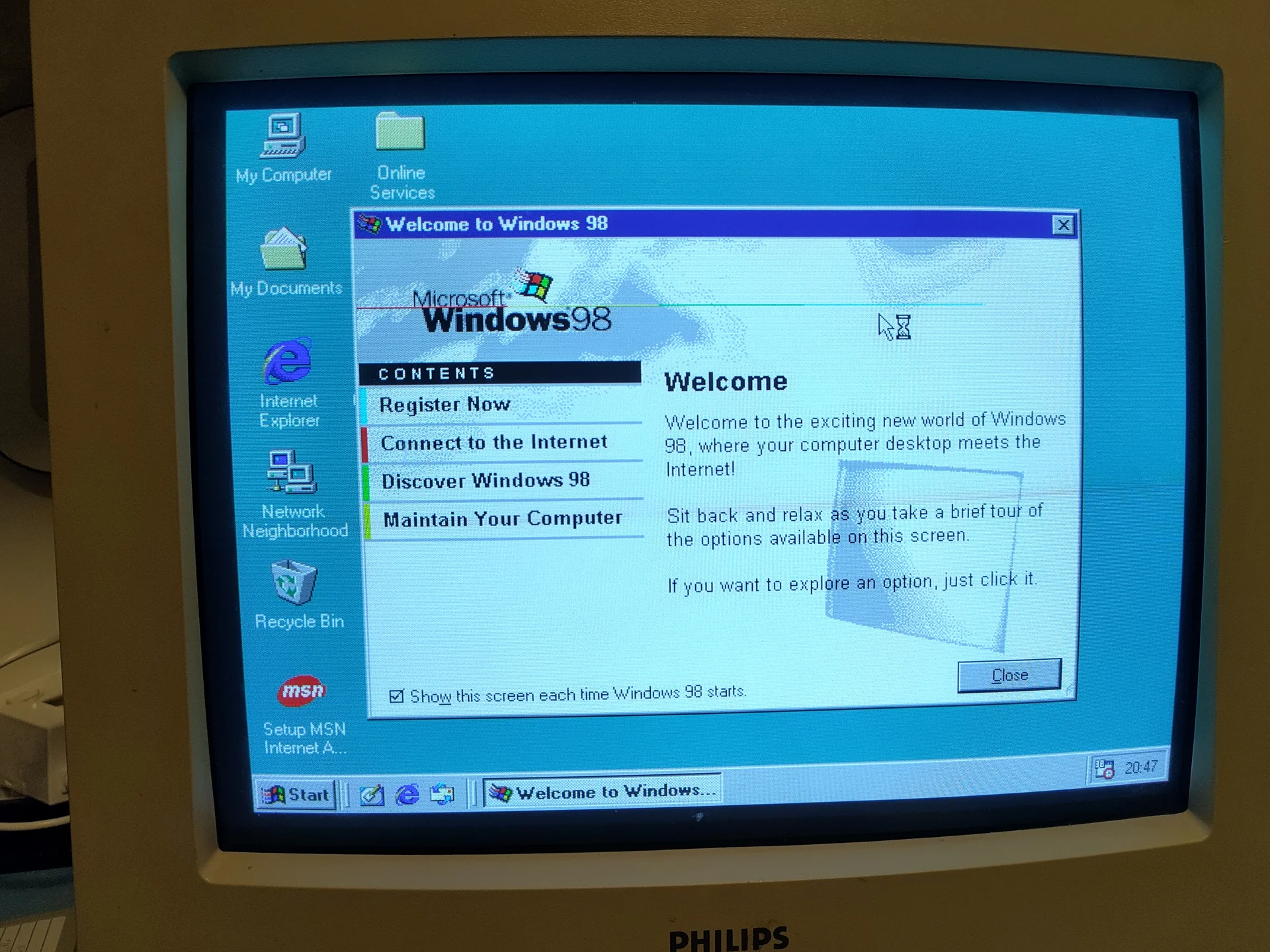 Windows 98 Welcome Screen
